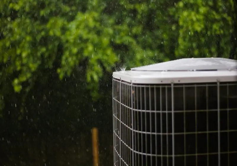 Outdoor air conditioner beside a house